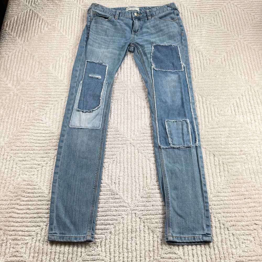 Free People Patchwork Skinny Jeans Womens 27 Blue Festival Distressed Boho Indie